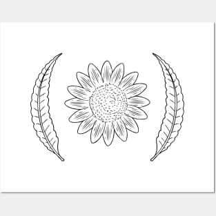 black flower leaves line art design Posters and Art